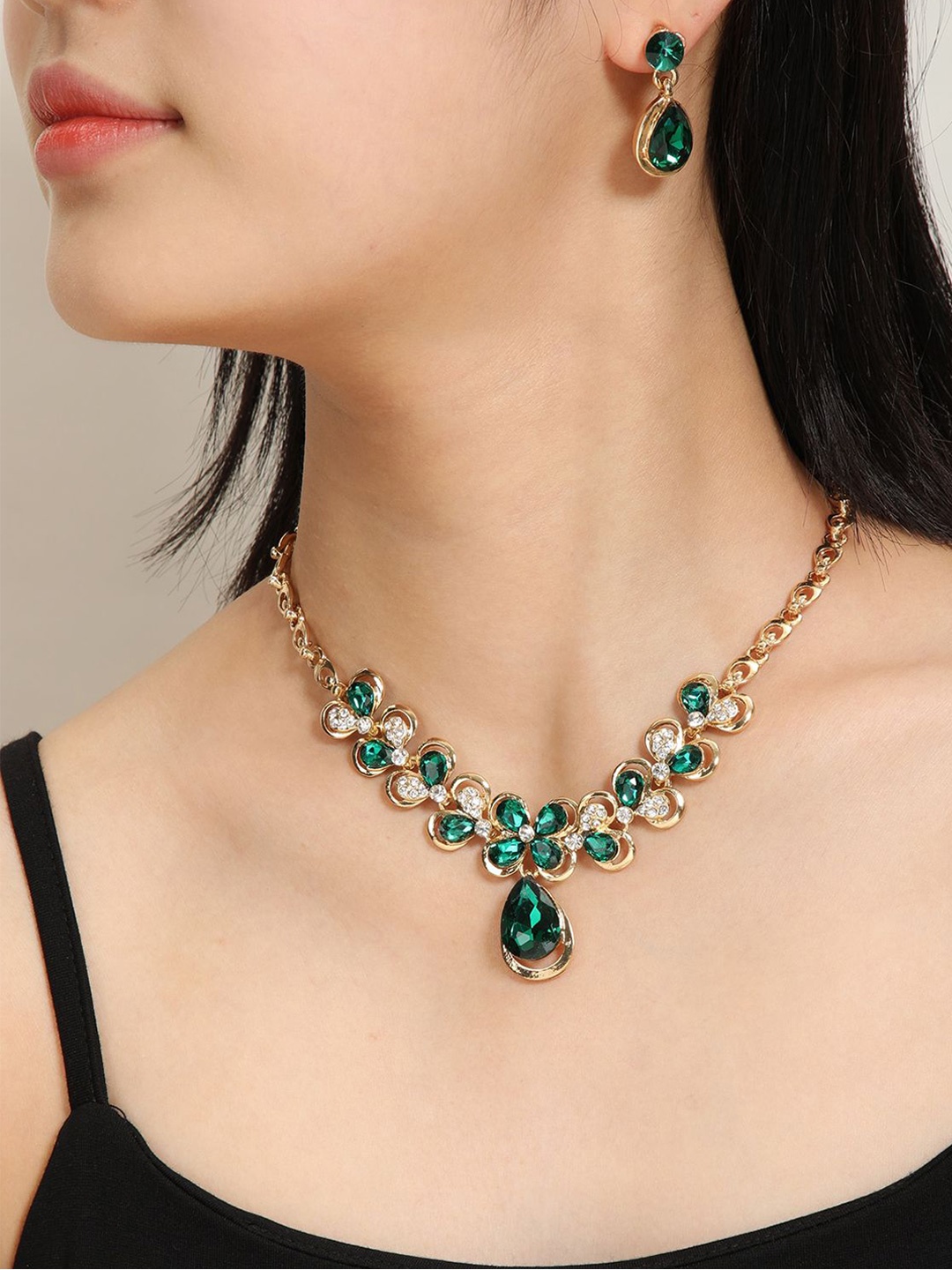 

Shining Diva Fashion Gold-Plated Crystal Stone Studded Jewellery Set