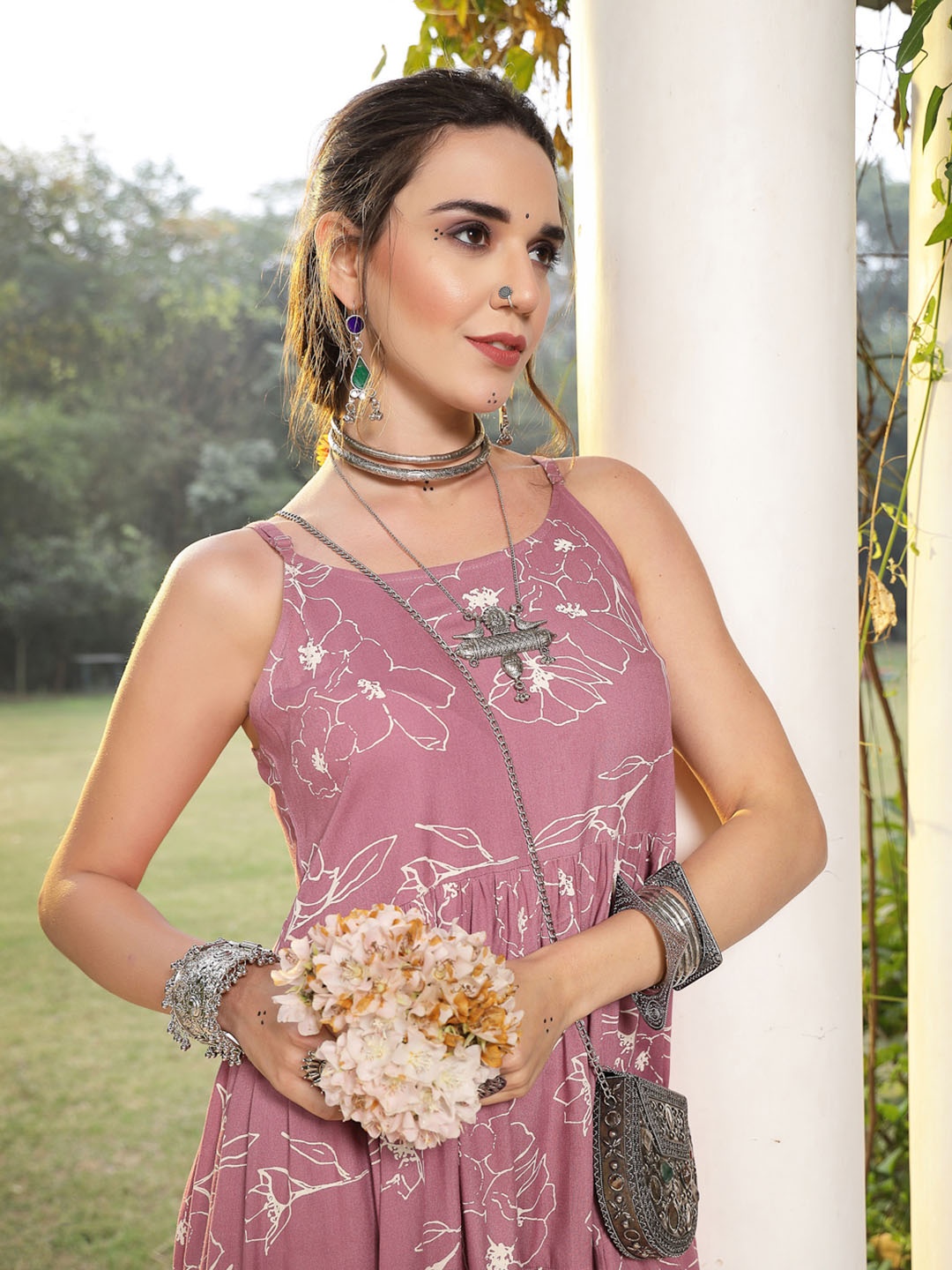 

Stylum Women Floral Printed Fit & Flare Midi Dress, Mauve