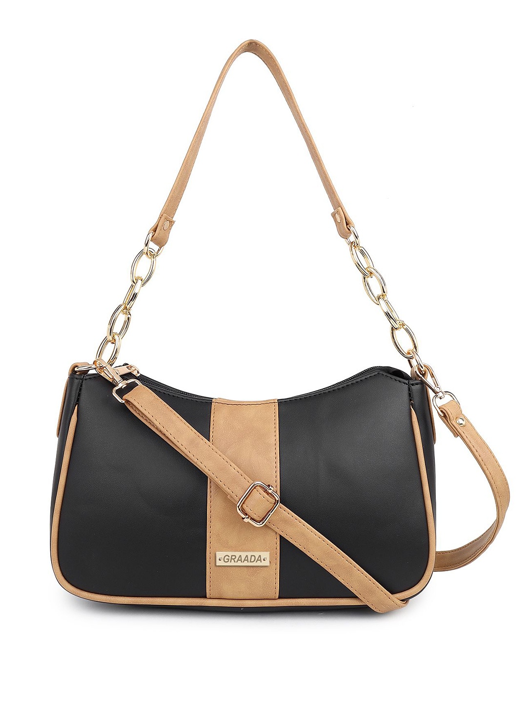 

GRAADA Women Solid Structured Leather Sling Bag, Black