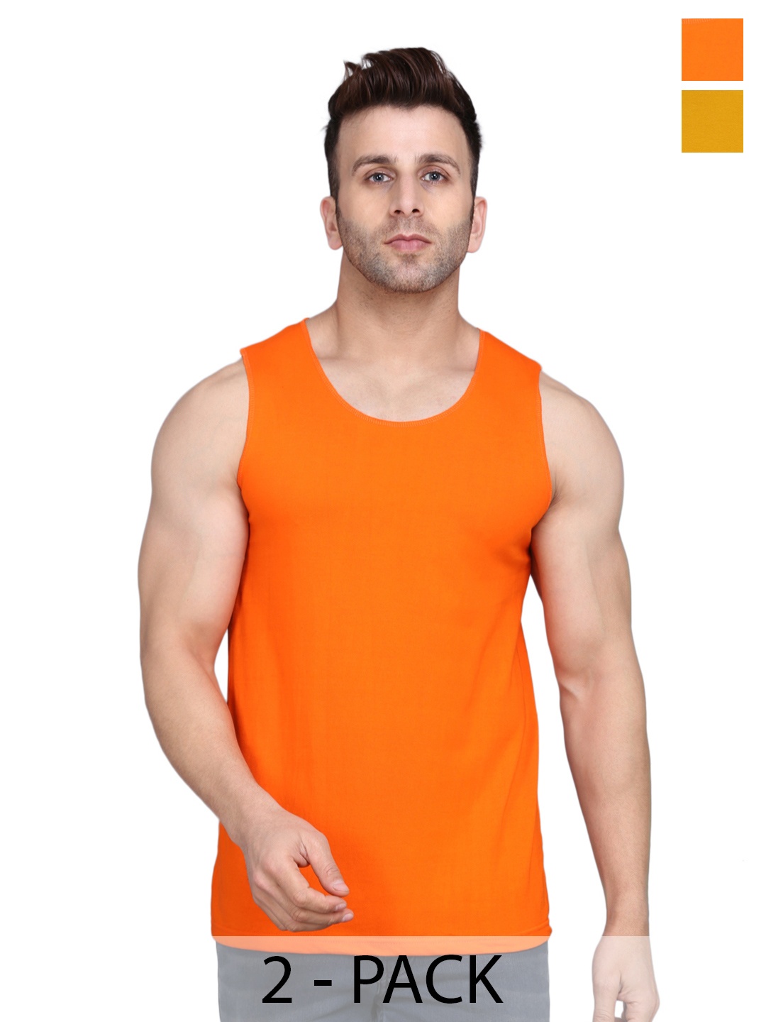 

WOOSTRO Men Pack Of 2 Solid Round Neck Cotton Slim Fit T-shirts, Orange