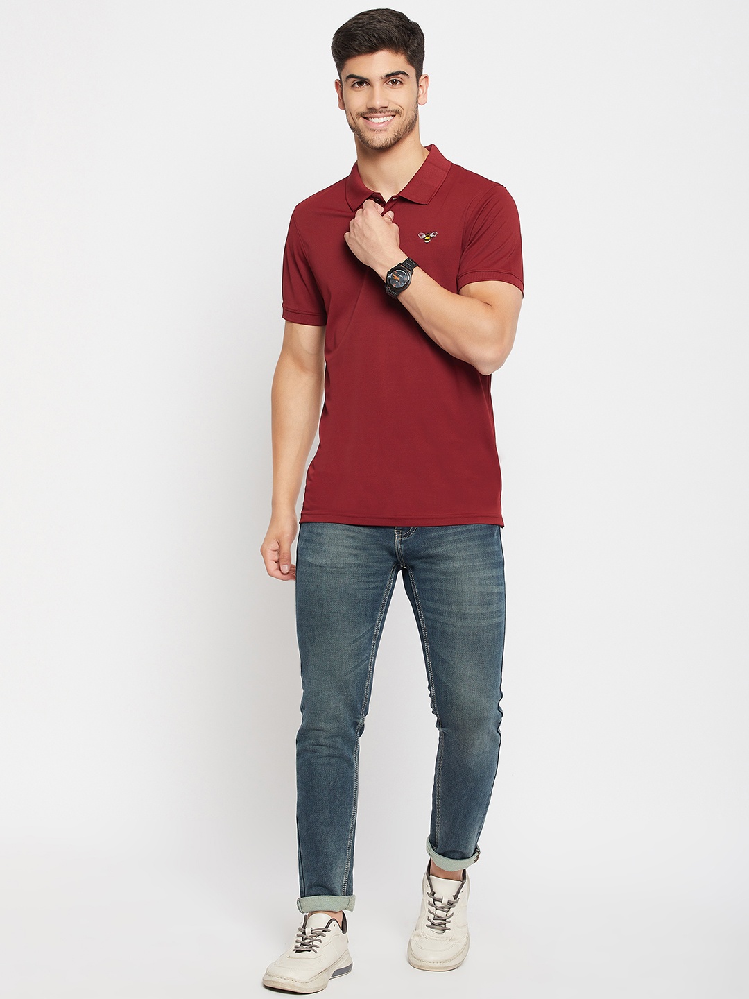 

AUXAMIS Men Solid Polo Collar Cotton T-shirt, Maroon