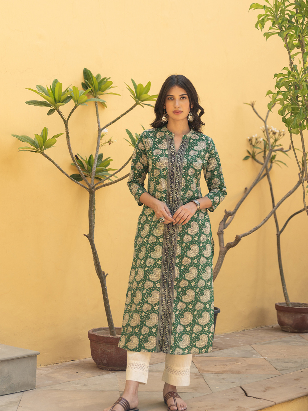 

The Ethnic Label Women Block Printed Kurta, Green