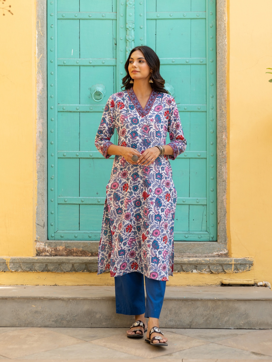 

The Ethnic Label Women Block Printed Kurta, White