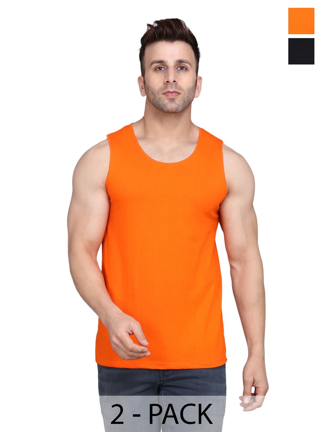 

WOOSTRO 2-Pcs Ultra-Soft Innerwear Vests RS26 COMBO (BLKGRY) (ORANGE), Black