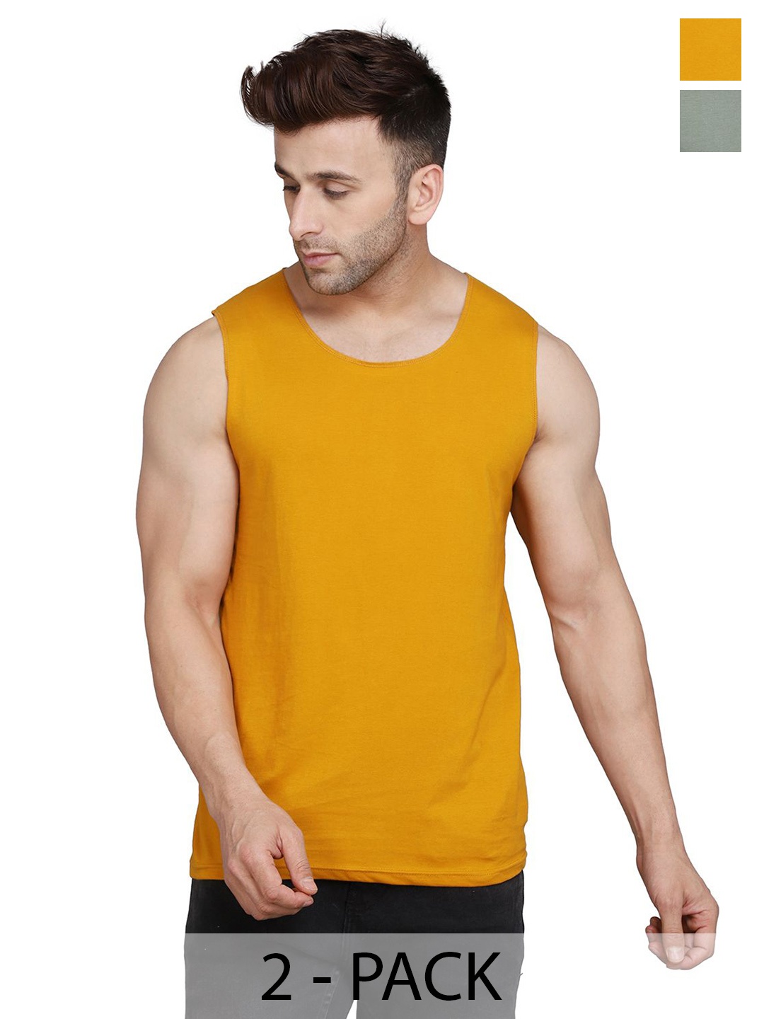 

WOOSTRO 2-Pcs Ultra-Soft Innerwear Vests RS26 COMBO (LGTGREEN) (MUSTARD), Green