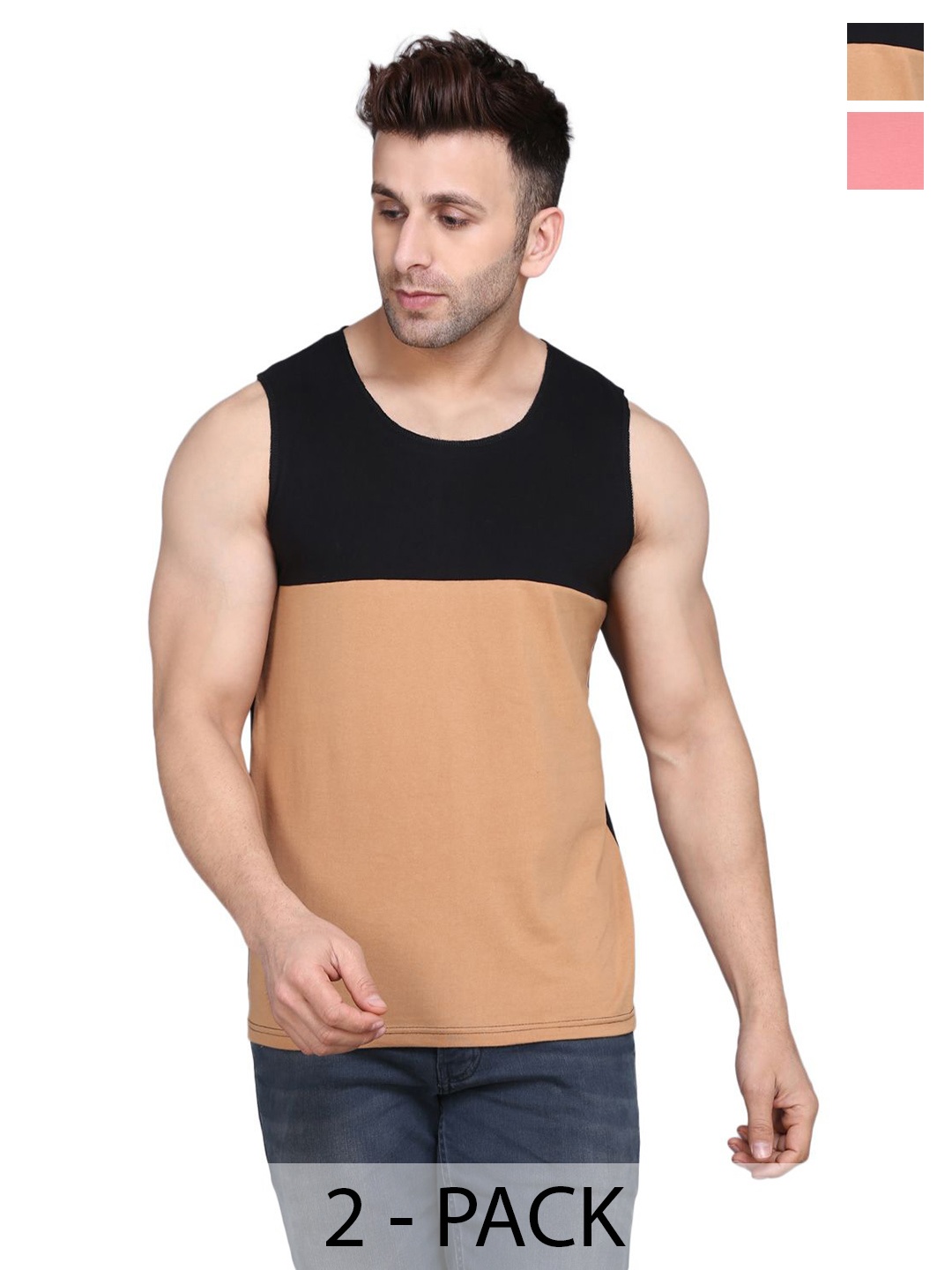 

WOOSTRO 2-Pcs Ultra-Soft Innerwear Vests RS26 COMBO (BLKRST) (PEACH), Black