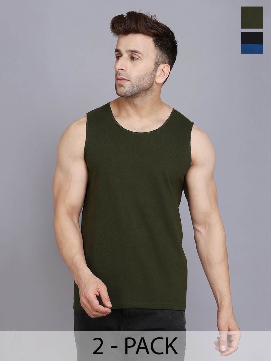 

WOOSTRO 2-Pcs Ultra-Soft Innerwear Vests RS26 COMBO (BLKPCK) (OLIVE), Black