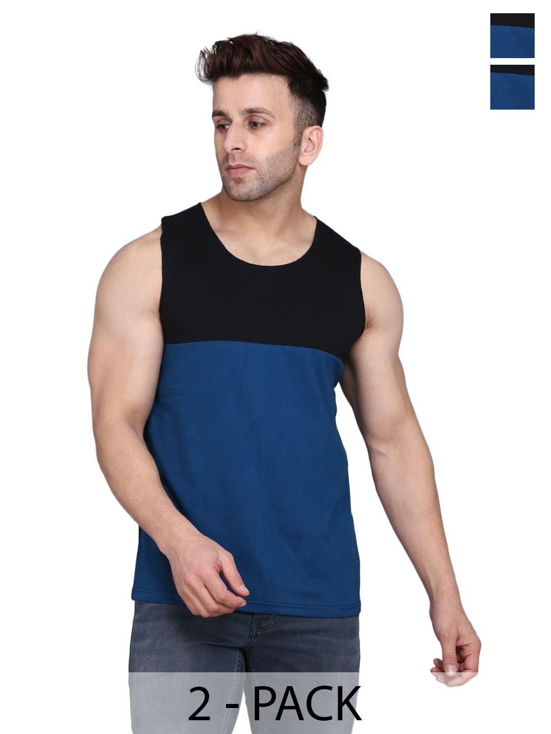 

Woostro Pack of 2 Assorted Cotton Innervest, Black