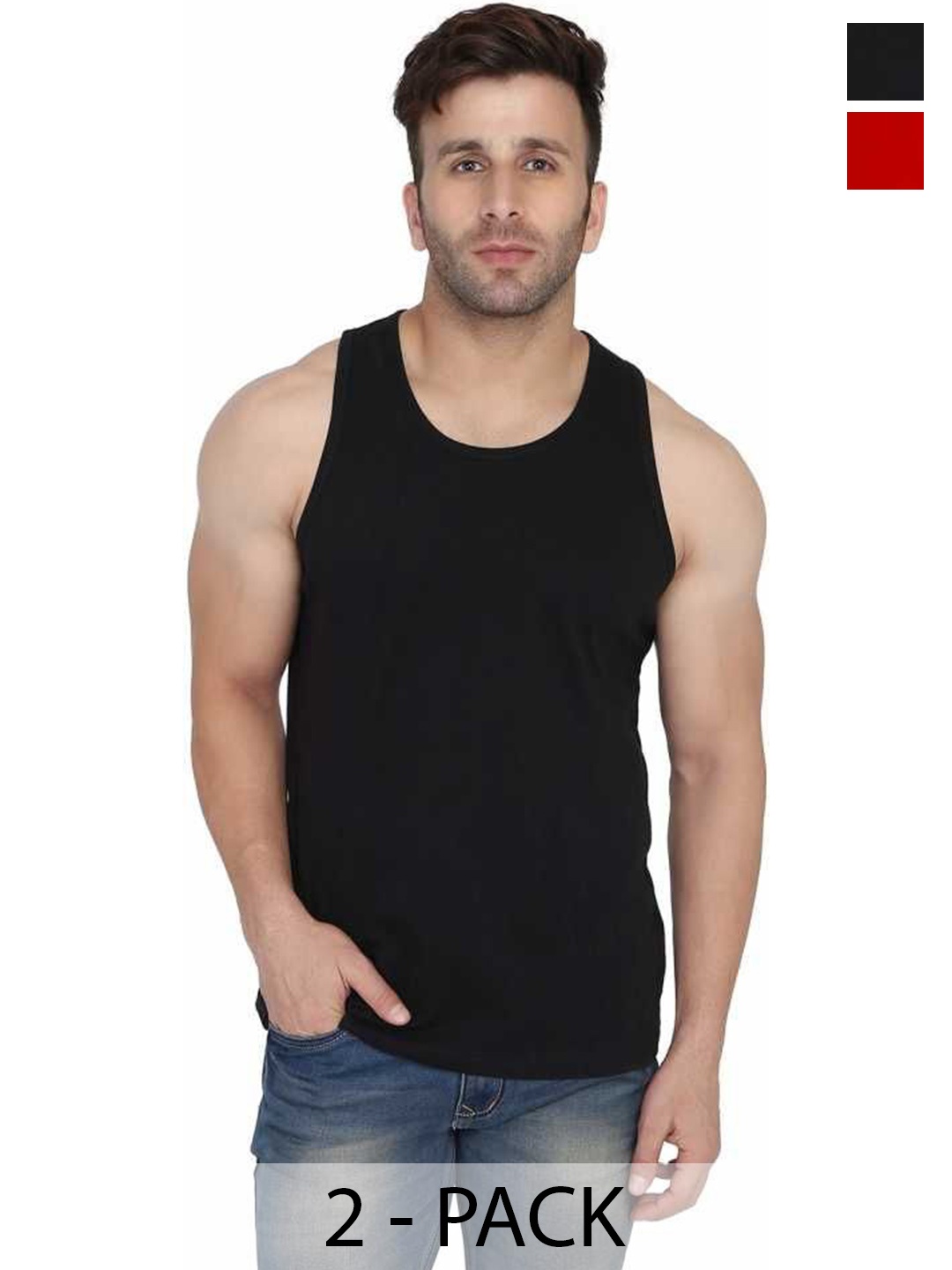 

Woostro Pack Of 2 Cotton Gym Vest, Black