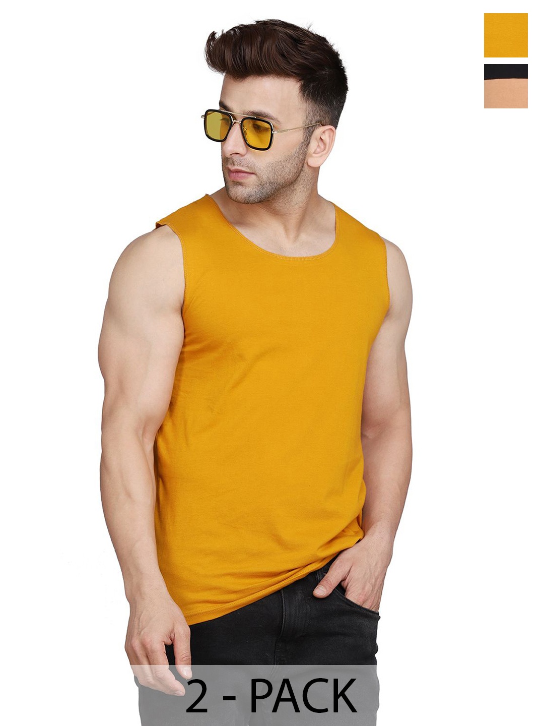 

Woostro Pack of 2 Assorted Cotton Innervest, Mustard