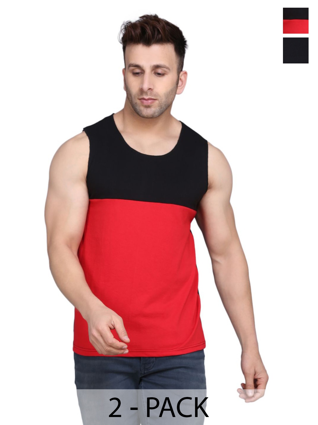 

Woostro Pack Of 2 Cotton Gym Vest, Black