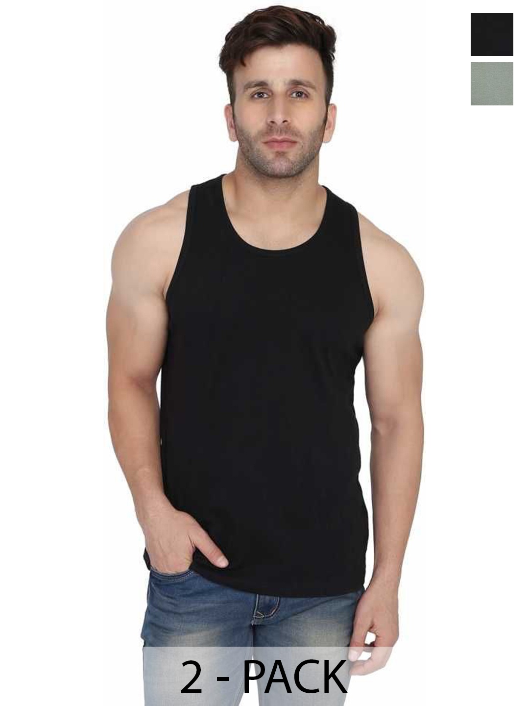 

Woostro Pack Of 2 Cotton Gym Vest, Black