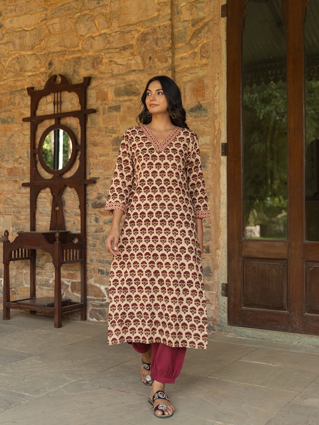 

The Ethnic Label Women Block Printed Kurta, Beige