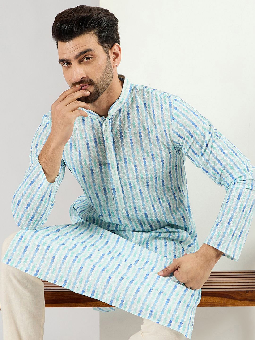 

Ethnic Bay Men Printed Kurta, White