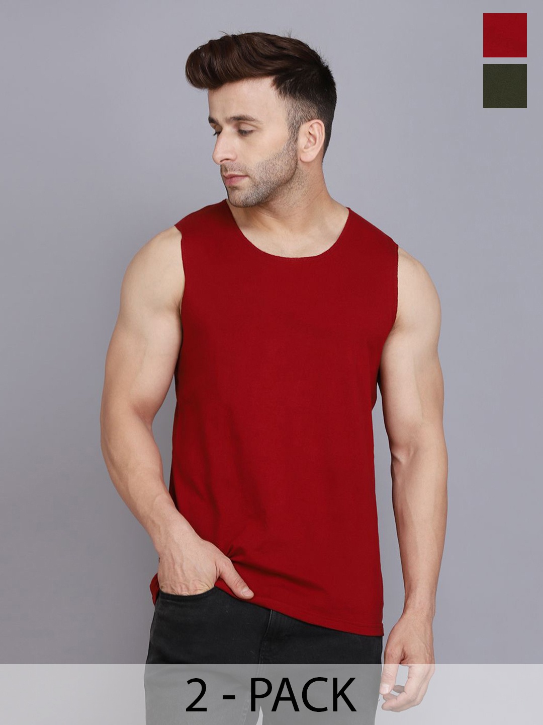

Woostro Pack of 2 Assorted Cotton Innervest, Maroon