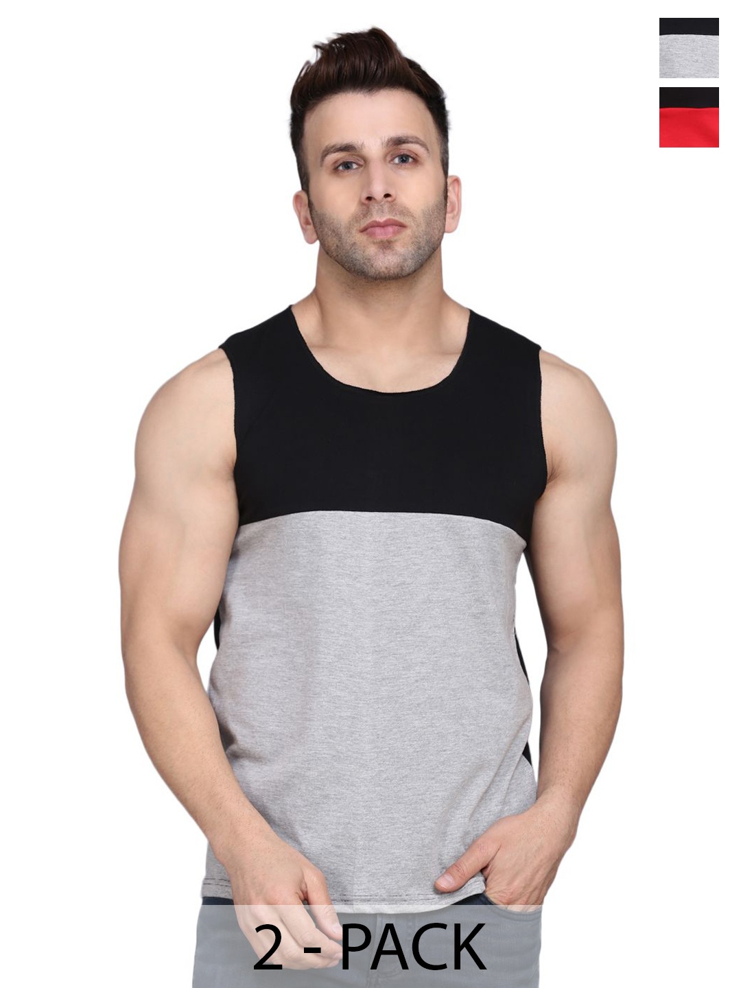 

Woostro Pack of 2 Assorted Cotton Innervest, Black