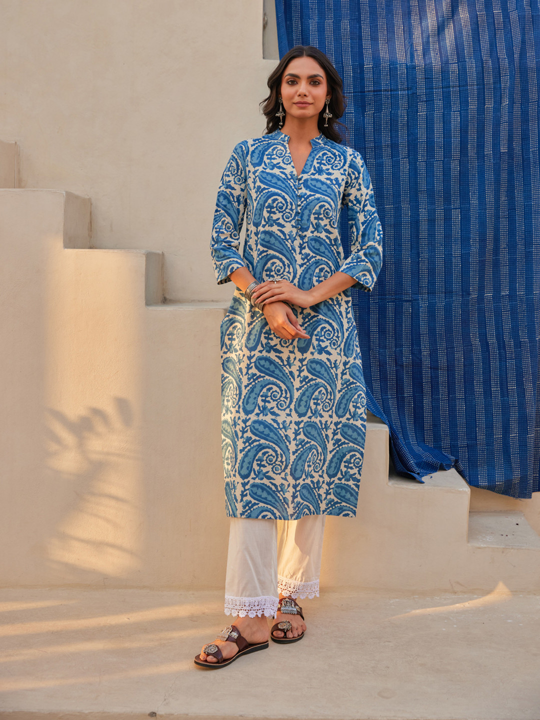 

The Ethnic Label Women Block Printed Kurta, Blue