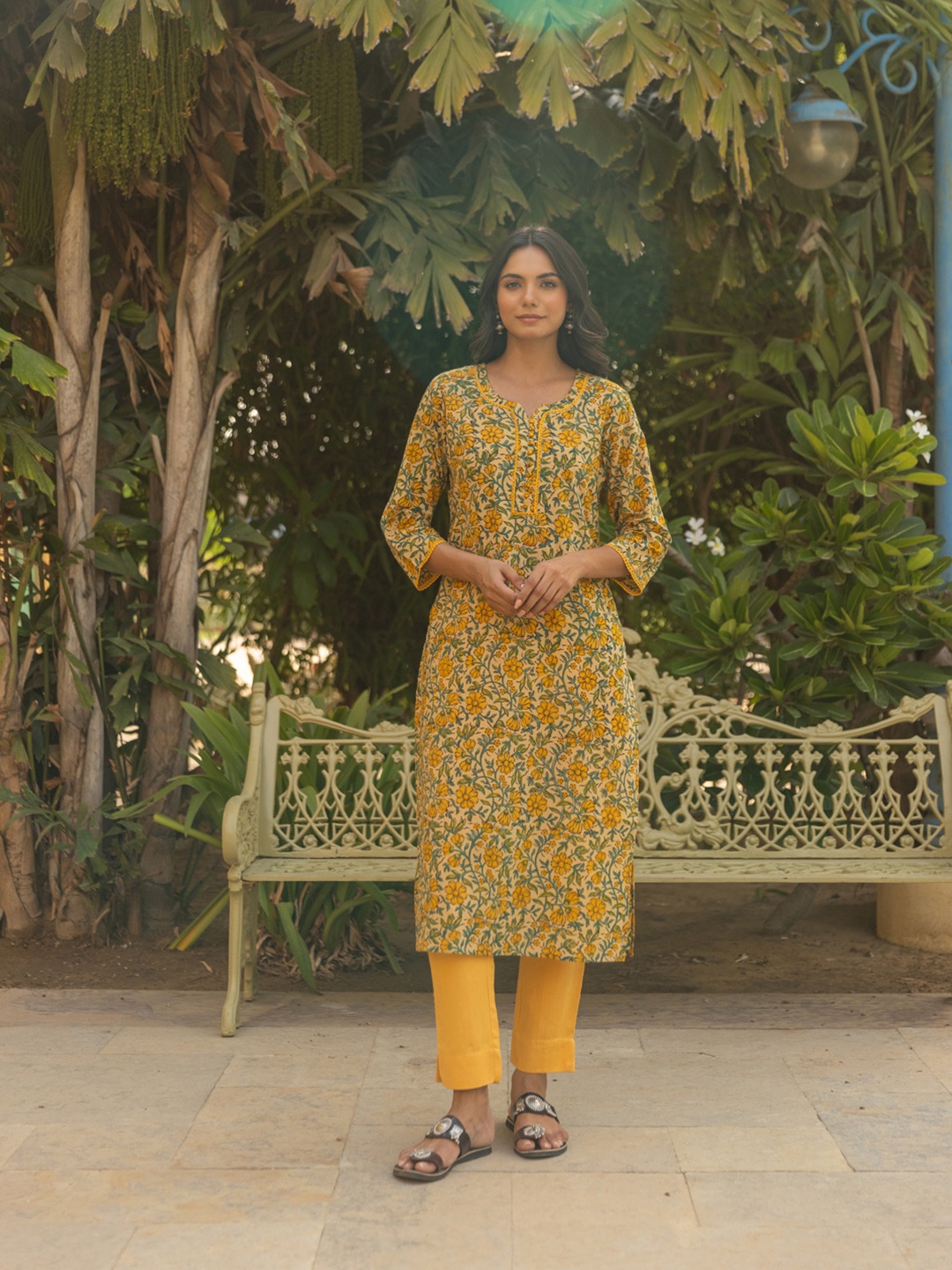 

The Ethnic Label Women Block Printed Kurta, Yellow