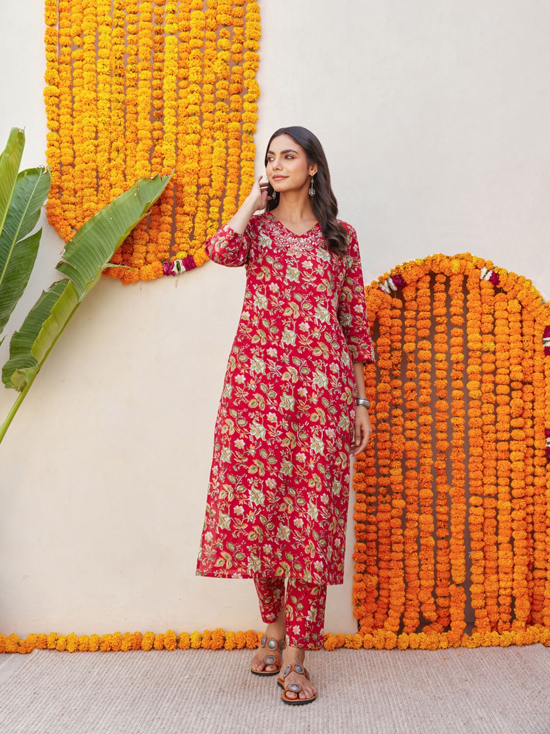 

The Ethnic Label Women Block Printed Kurta, Red