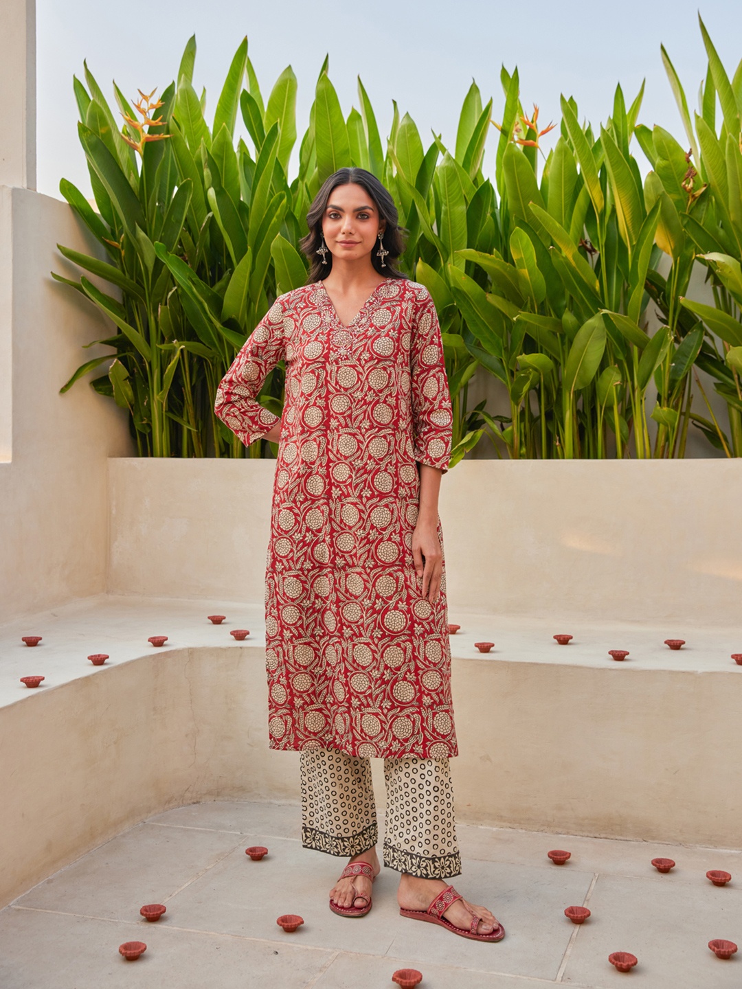 

The Ethnic Label Women Block Printed Kurta, Maroon