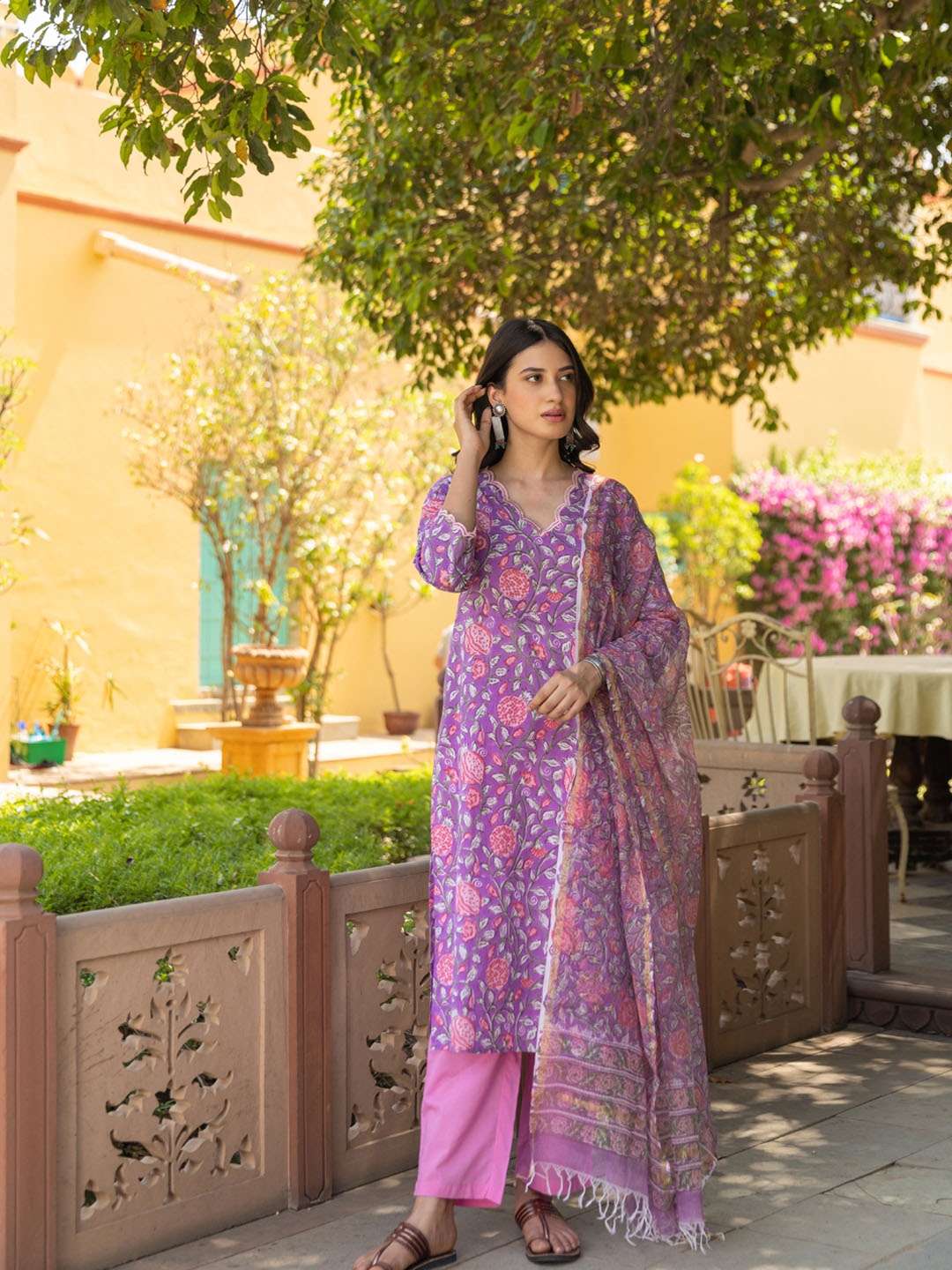 

The Ethnic Label Women Block Printed Kurta, Purple