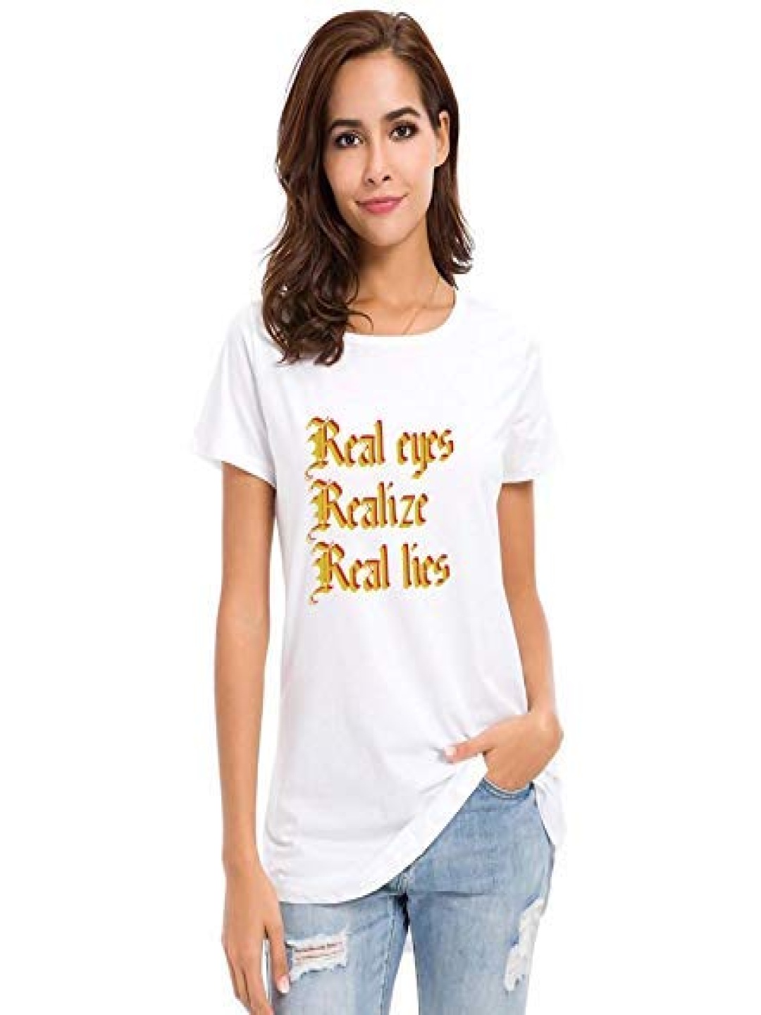

VLAM Women Typography Printed Applique T-shirt, White