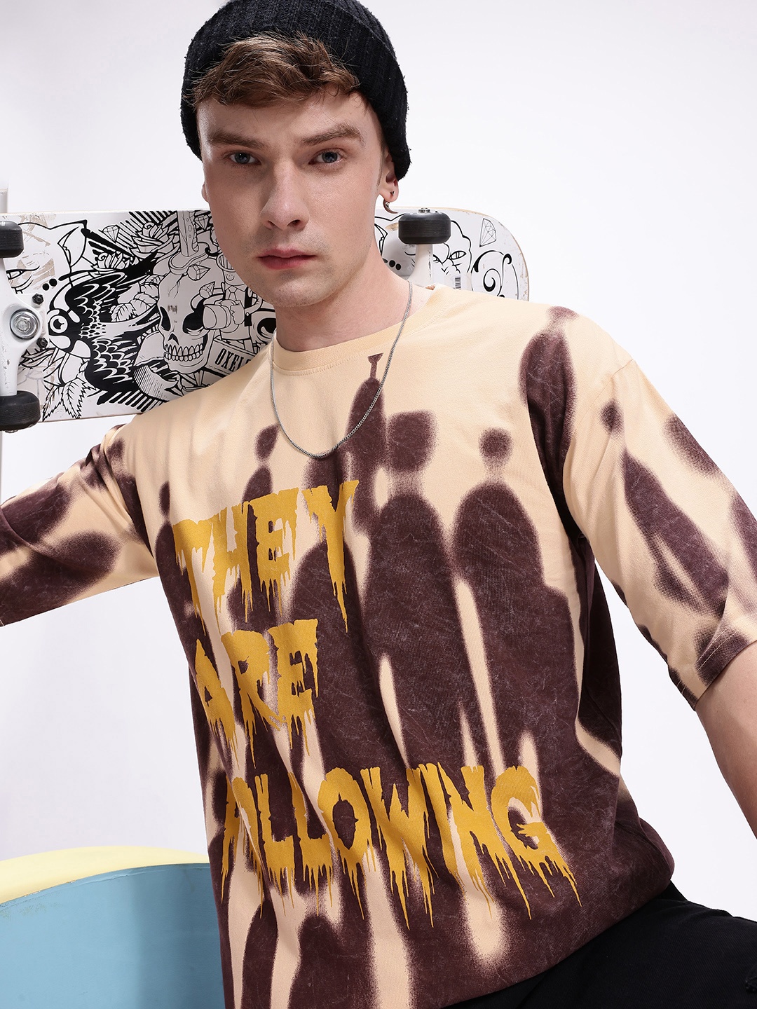 

Kook N Keech Men Typography Printed Drop-Shoulder Sleeves Pure Cotton T-shirt, Beige