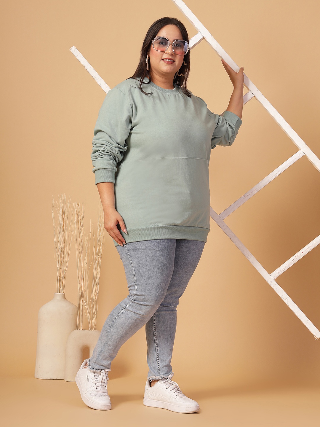 

Rigo Plus Size Solid Sweatshirt, Green