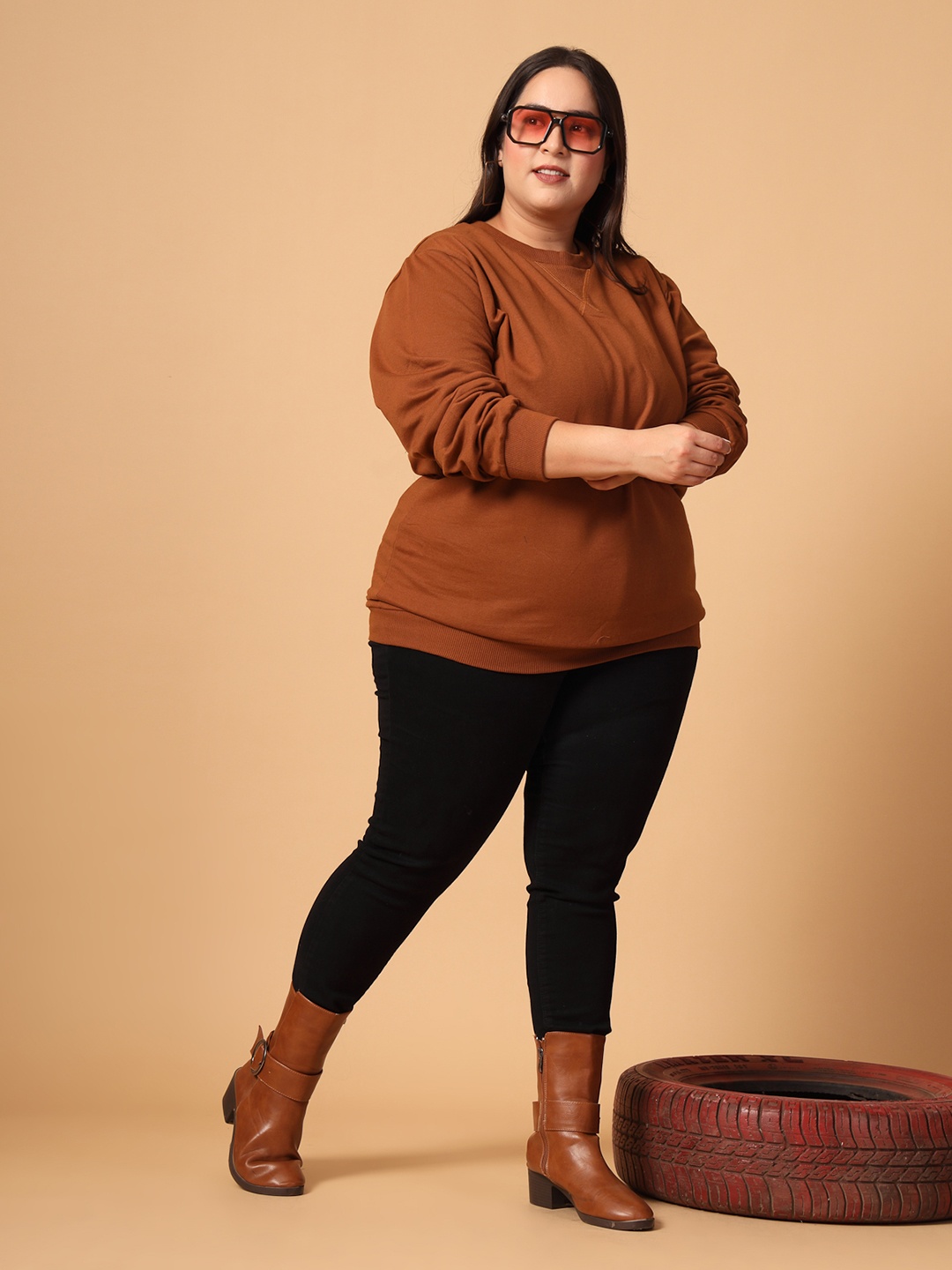 

Rigo Plus Size Solid Sweatshirt, Brown