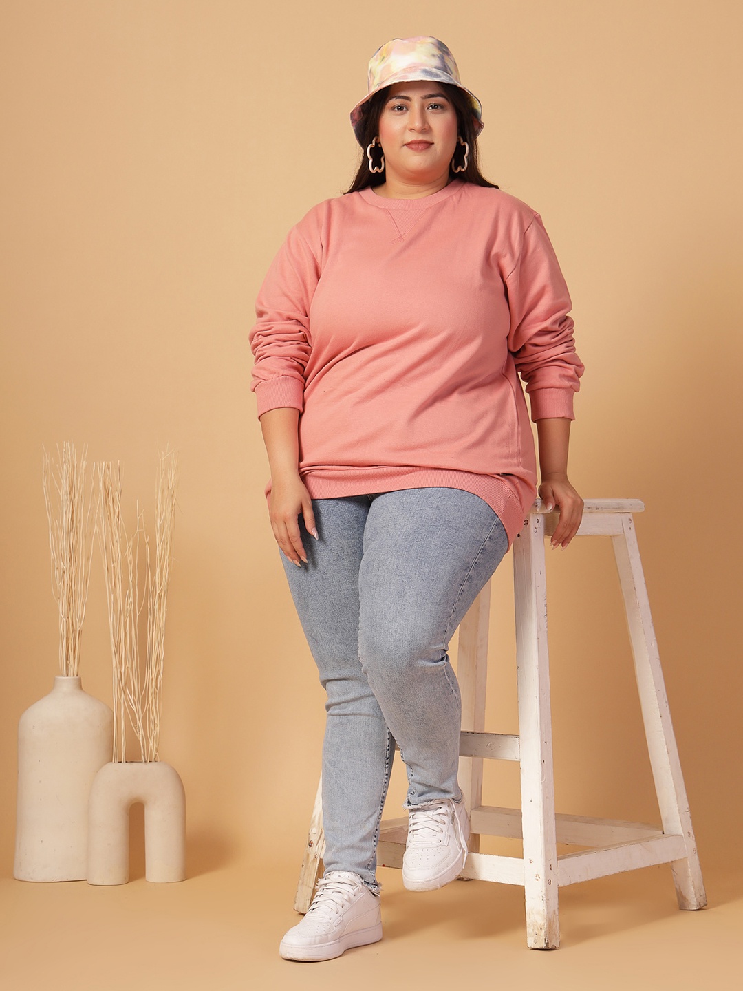 

Rigo Women Plus Size Round Neck Sweatshirt, Peach