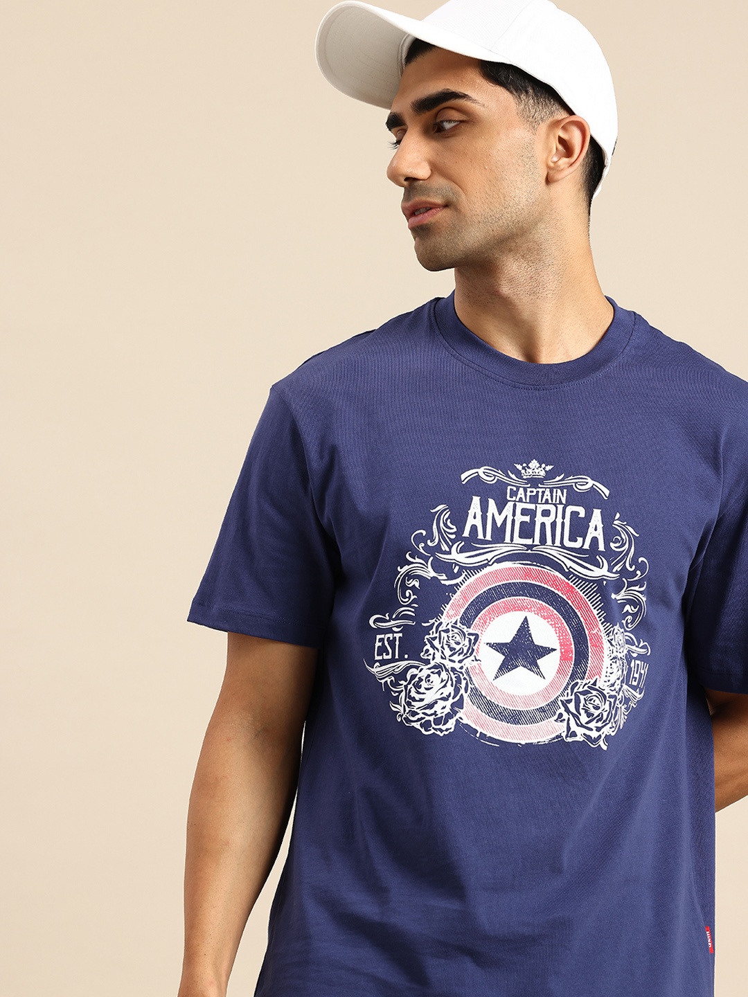 

Being Human Captain America Printed Pure Cotton T-shirt, Navy blue