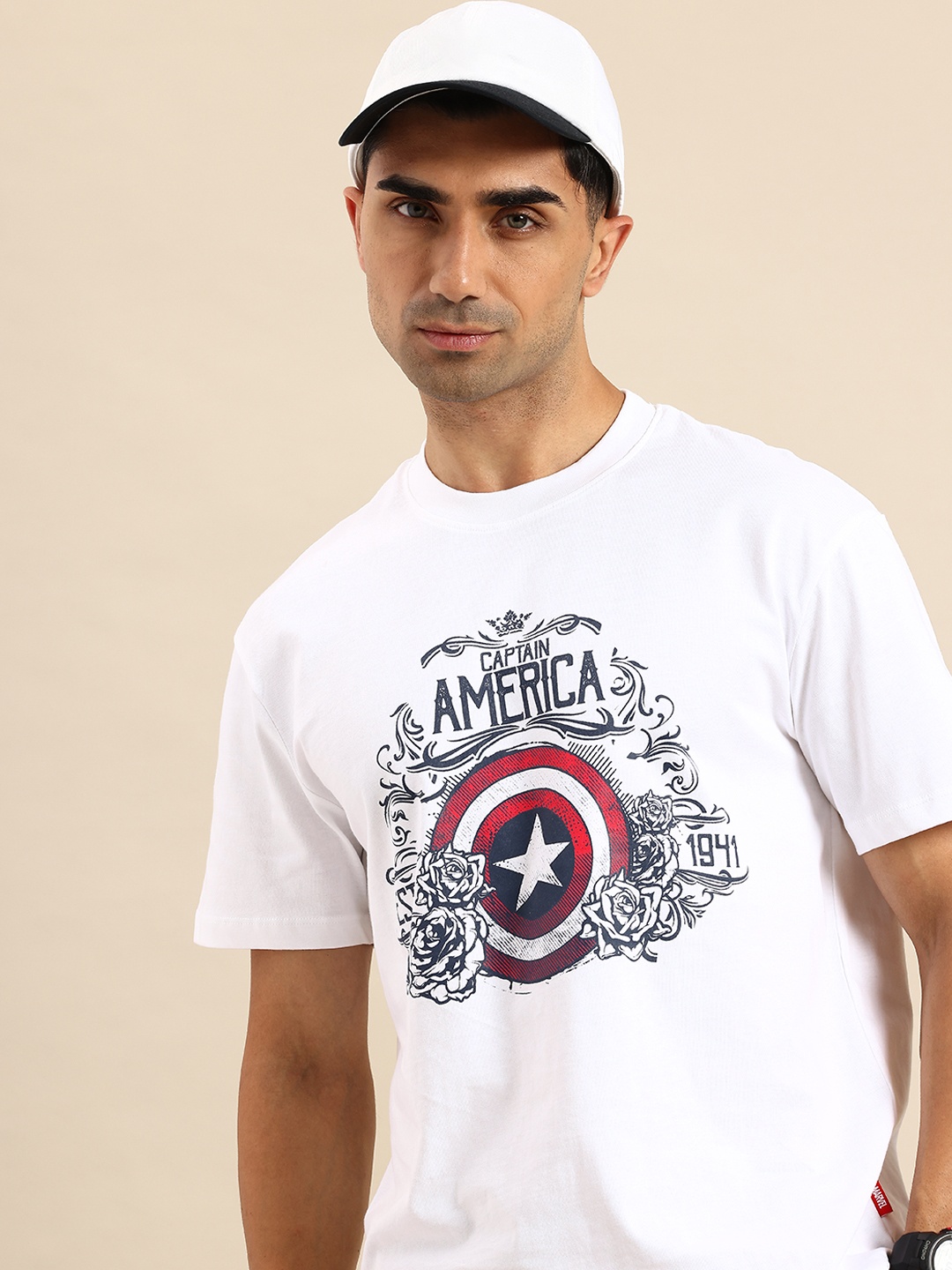 

Being Human Captain America Printed Pure Cotton T-shirt, White