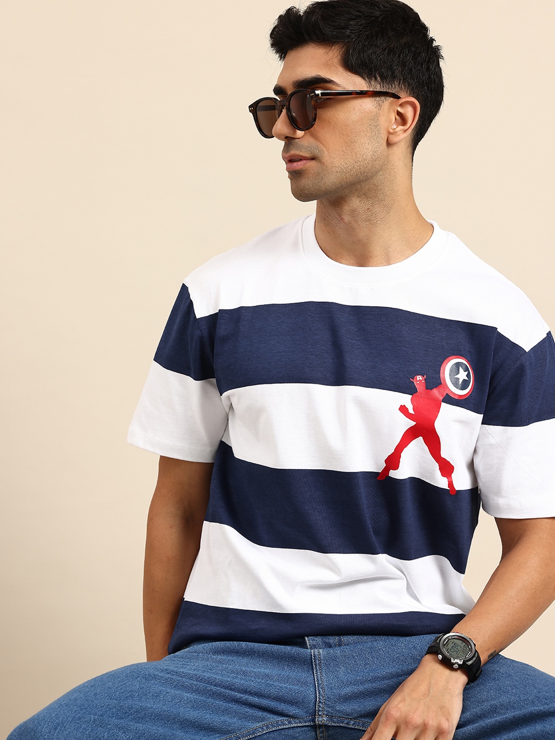 

Being Human Striped Pure Cotton T-shirt, Navy blue