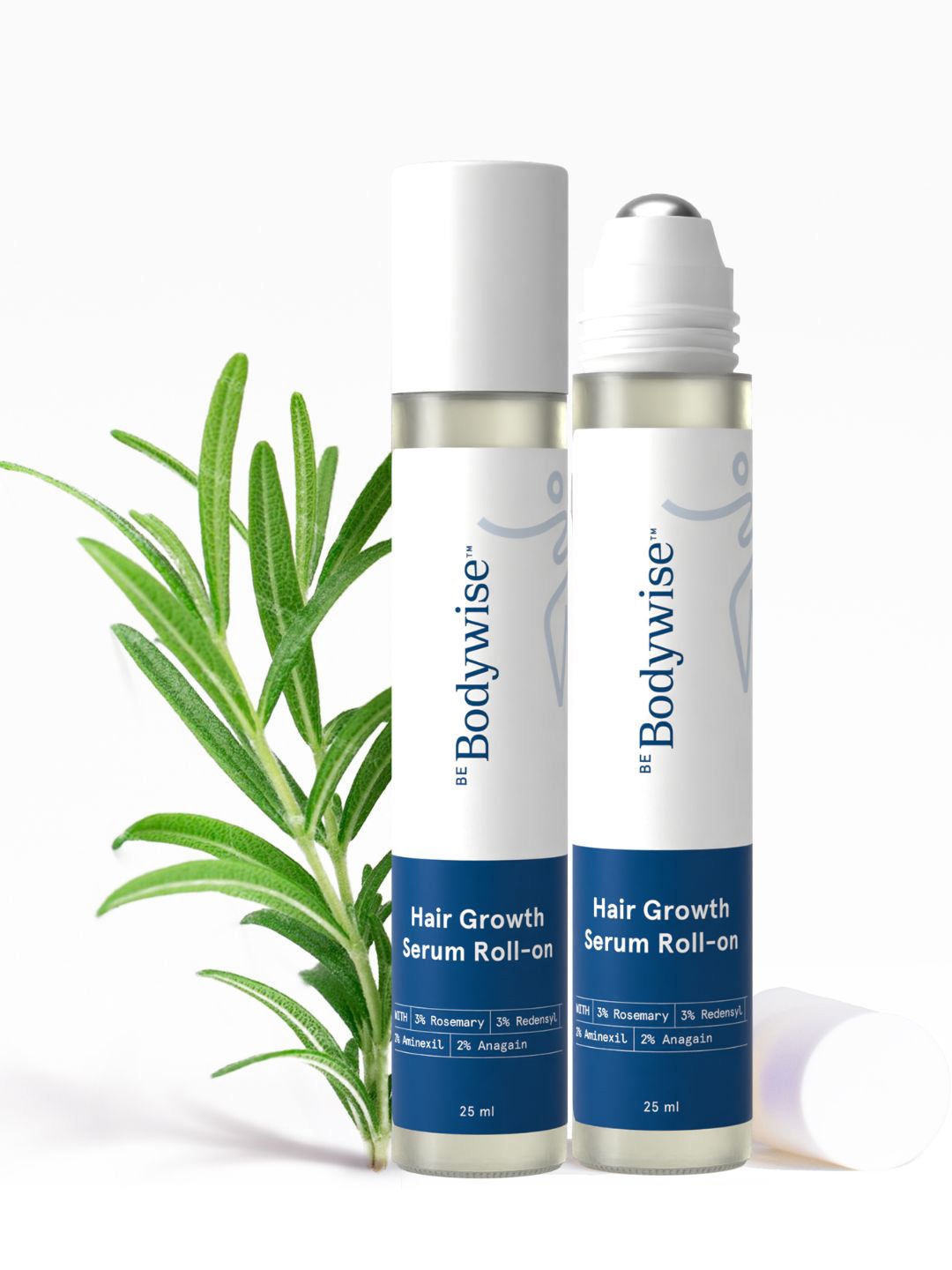 

Be Bodywise 2Pcs Hair Serum Roll-On with Rosemary & Redensyl for Hair Growth - 25ml each, White