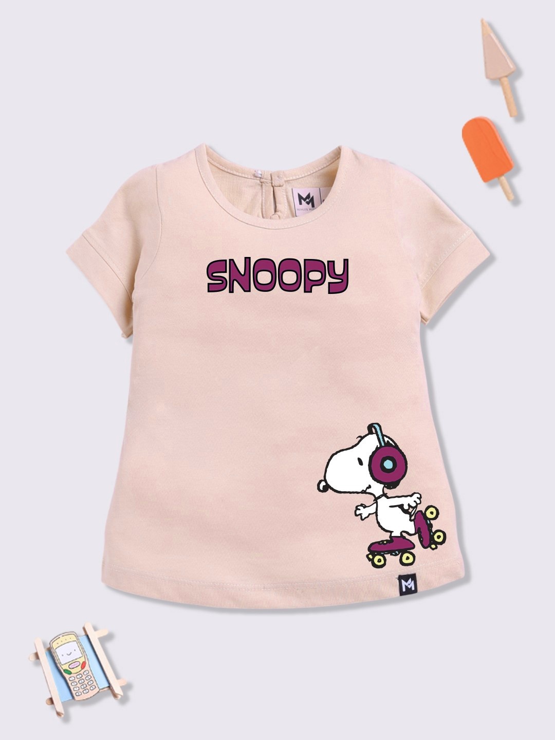 

YK X Minute Mirth Infant Girls Snoopy Printed Pure Cotton T-shirt Dress, Peach