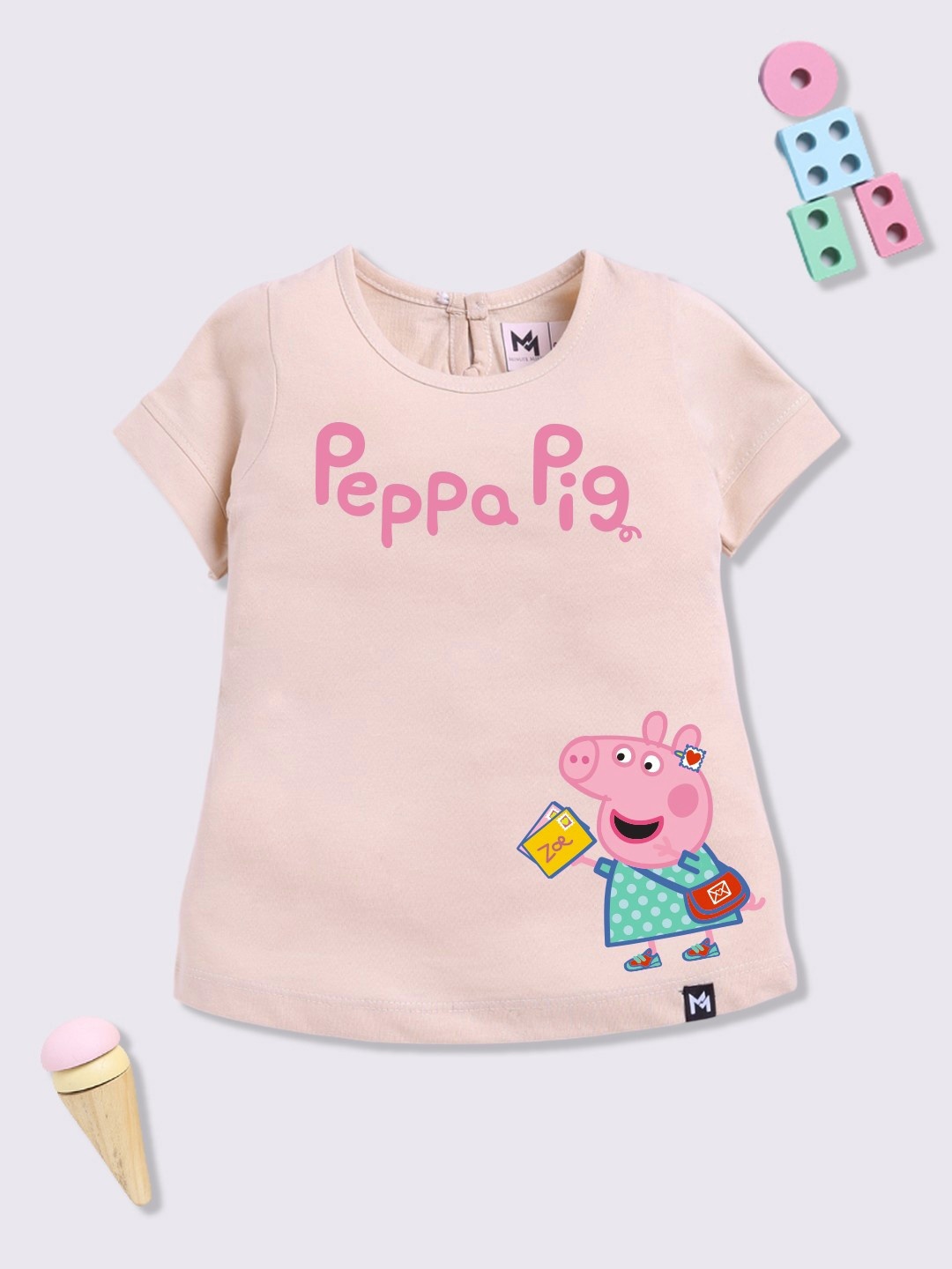 

YK X Minute Mirth Infant Girls Peppa Pig Printed Pure Cotton T-shirt Dress, Peach
