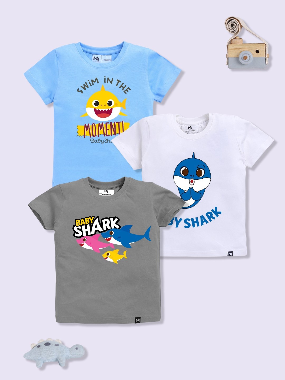 

YK X Minute Mirth Boys Set of 3 Assorted Printed Pure Cotton T-shirts