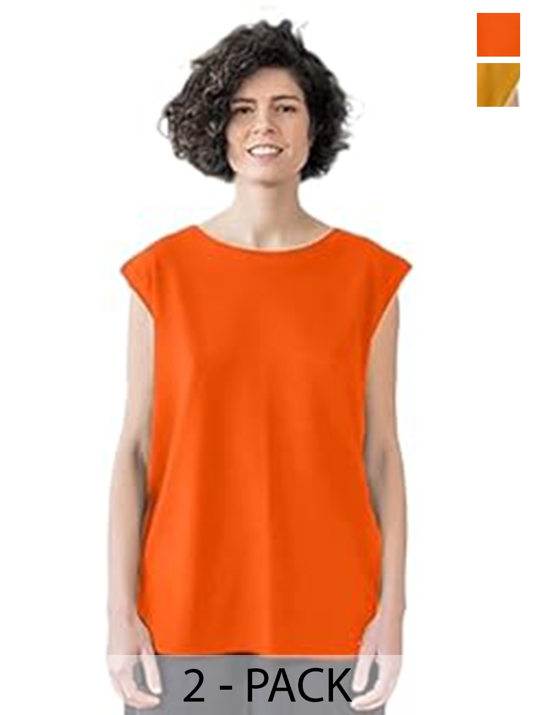 

NOTWILD Women Pack Of 2 Solid Round Neck Cotton T-shirts, Orange