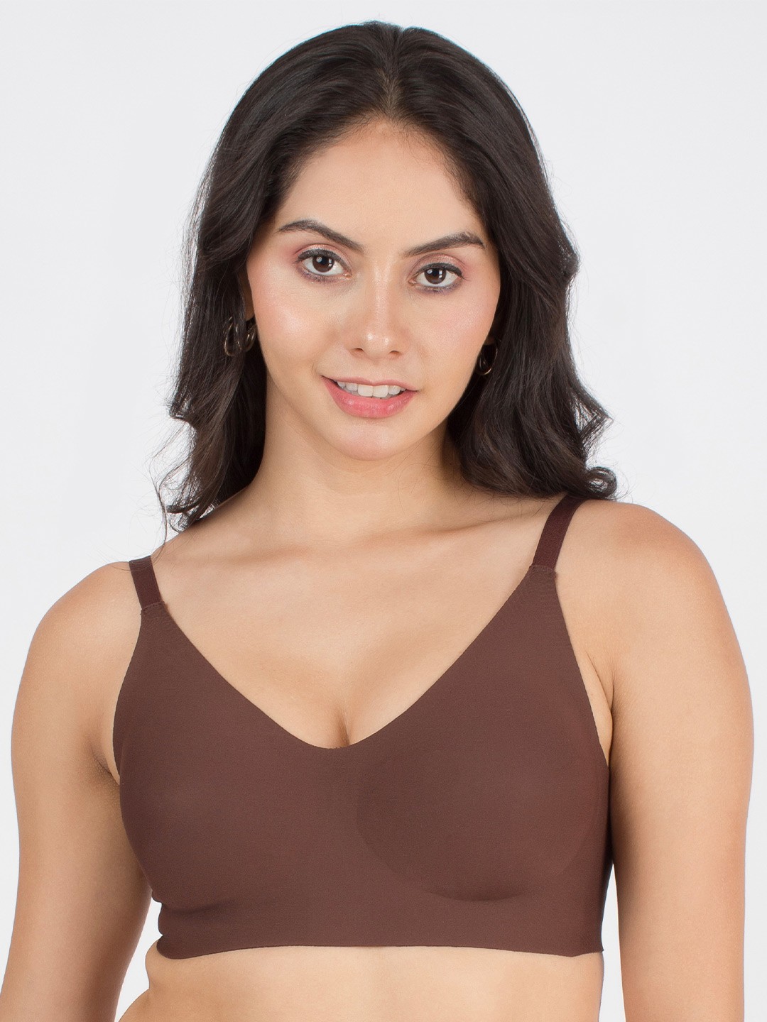 

Dressberry Seamless Bonded Elastic Free Bottom Band Non-Padded Invisibra, Brown