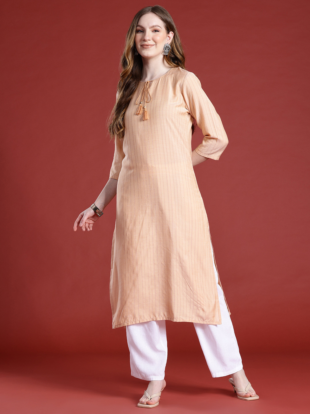 

Anouk Striped Kurta, Beige