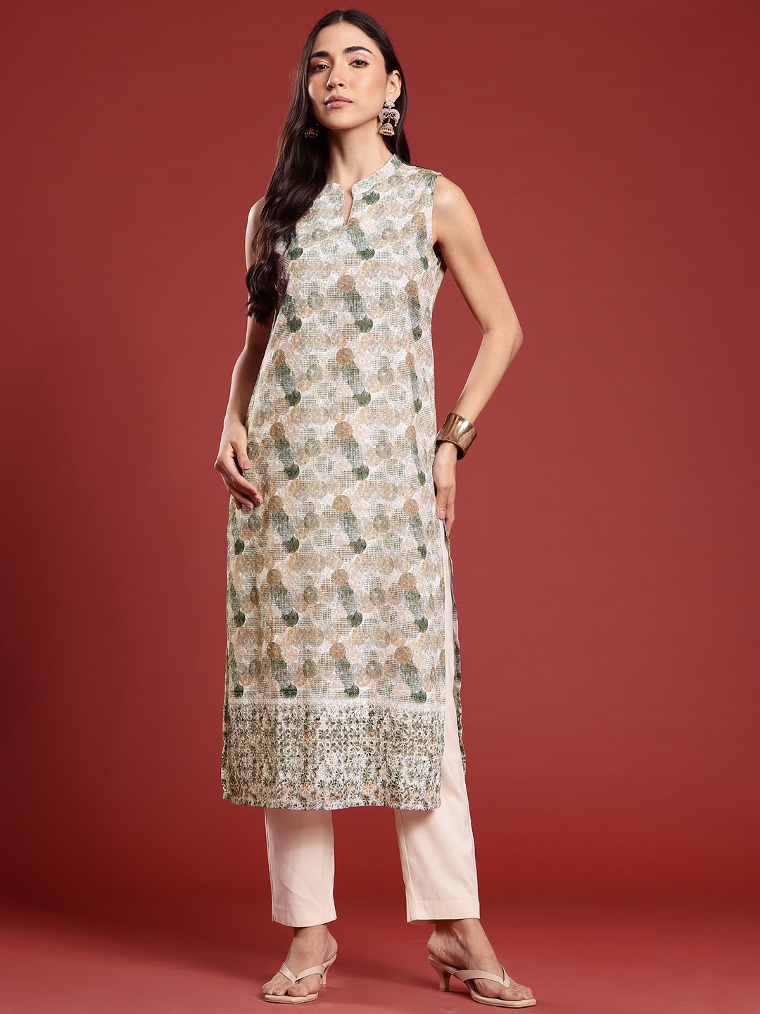 

Anouk Printed Sequined Kurta, Beige