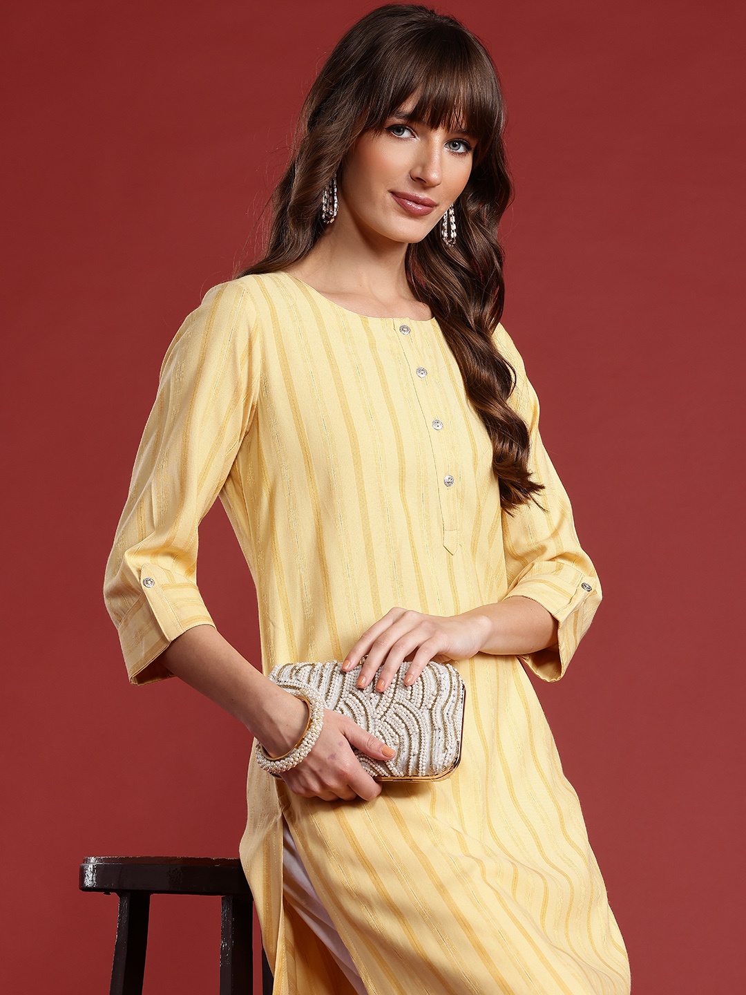 

Anouk Striped Kurta, Yellow