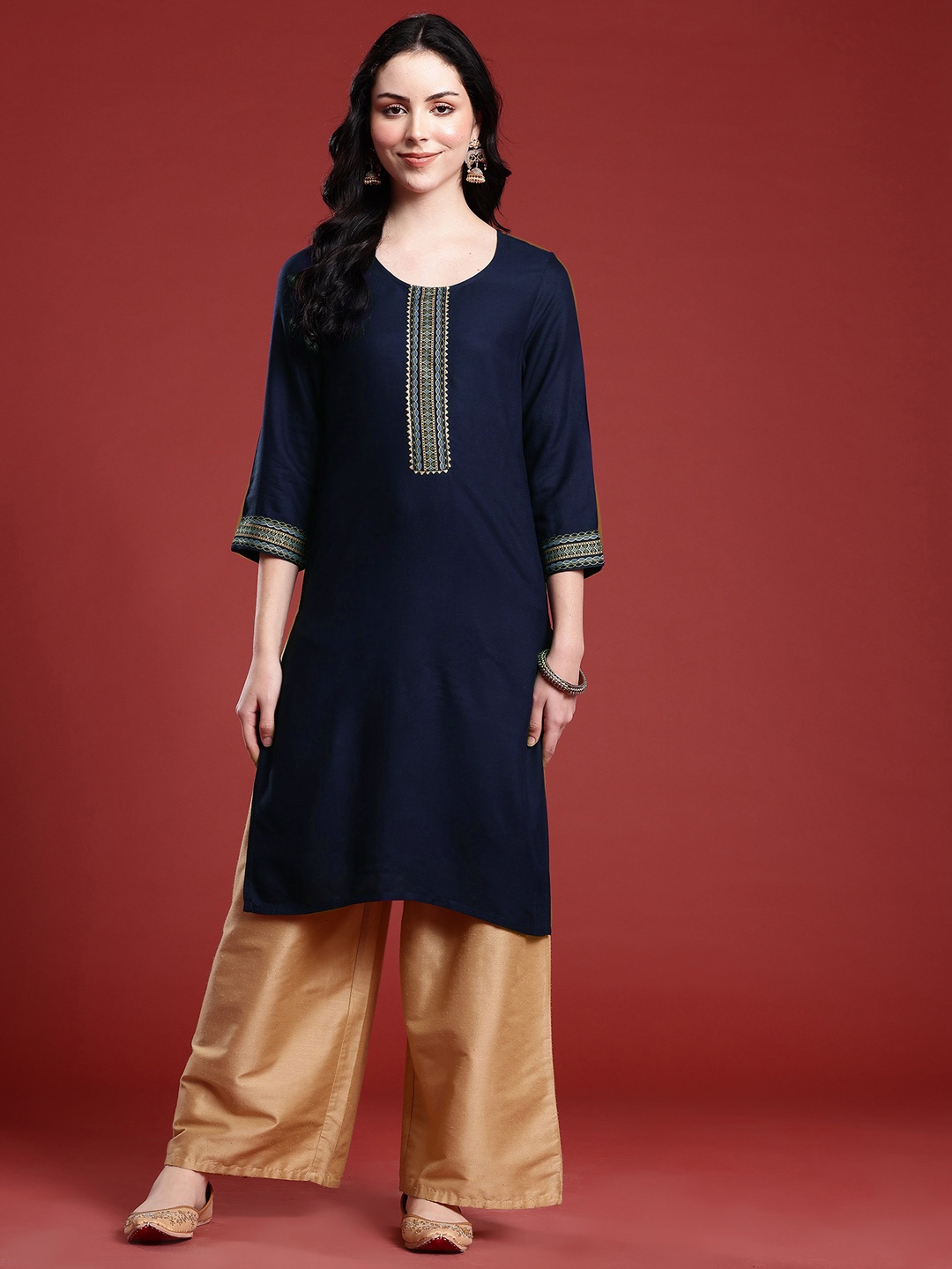 

Anouk Gotta Patti Straight Kurta, Navy blue