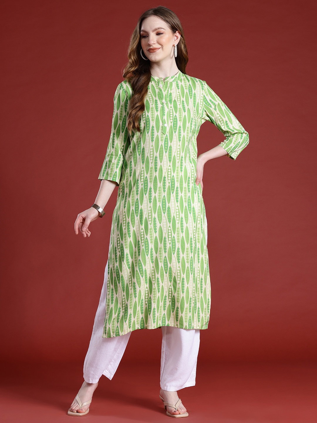 

Anouk Geometric Printed Kurta, Green