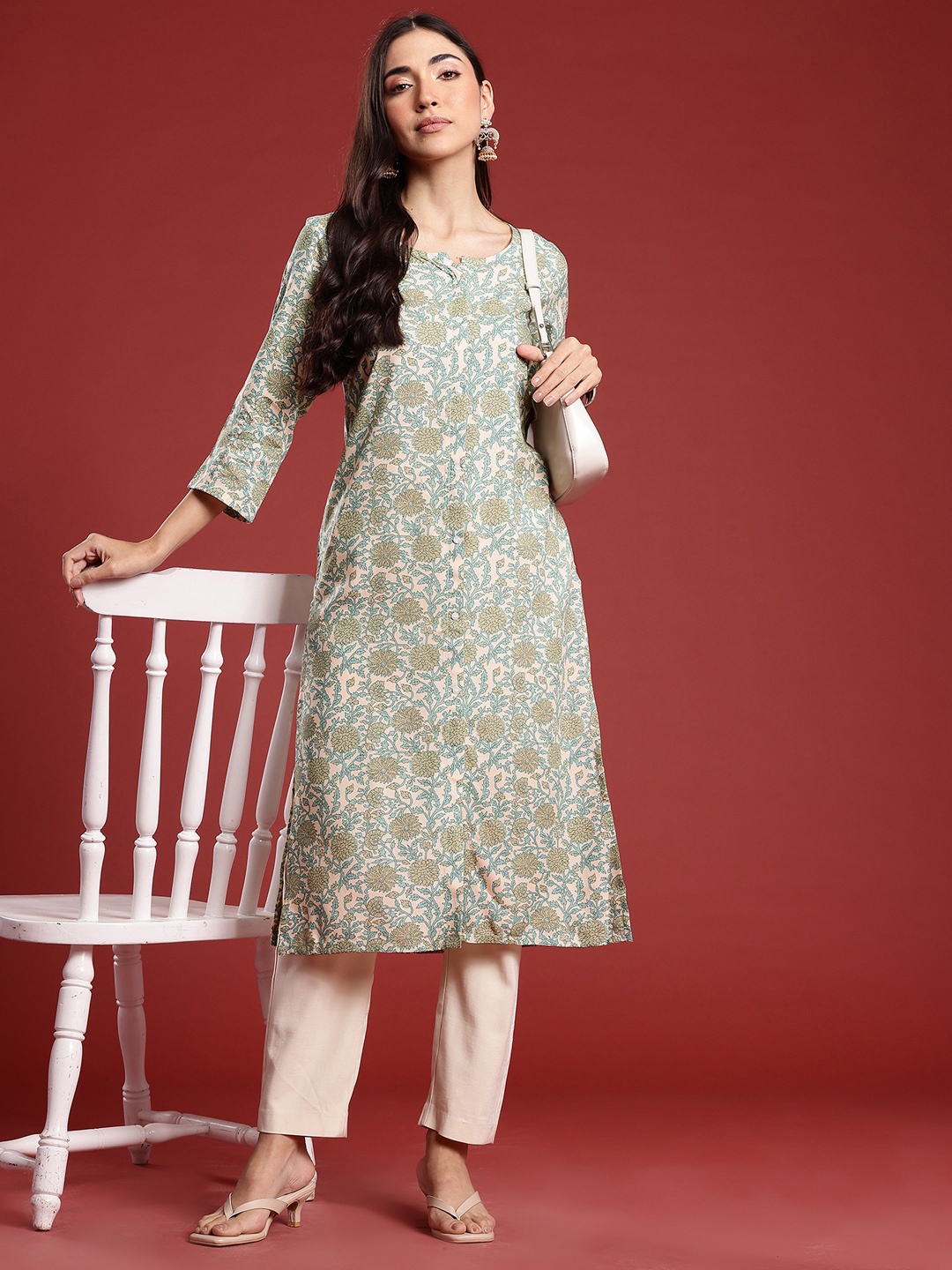

Anouk Floral Printed Floral Kurta, Beige
