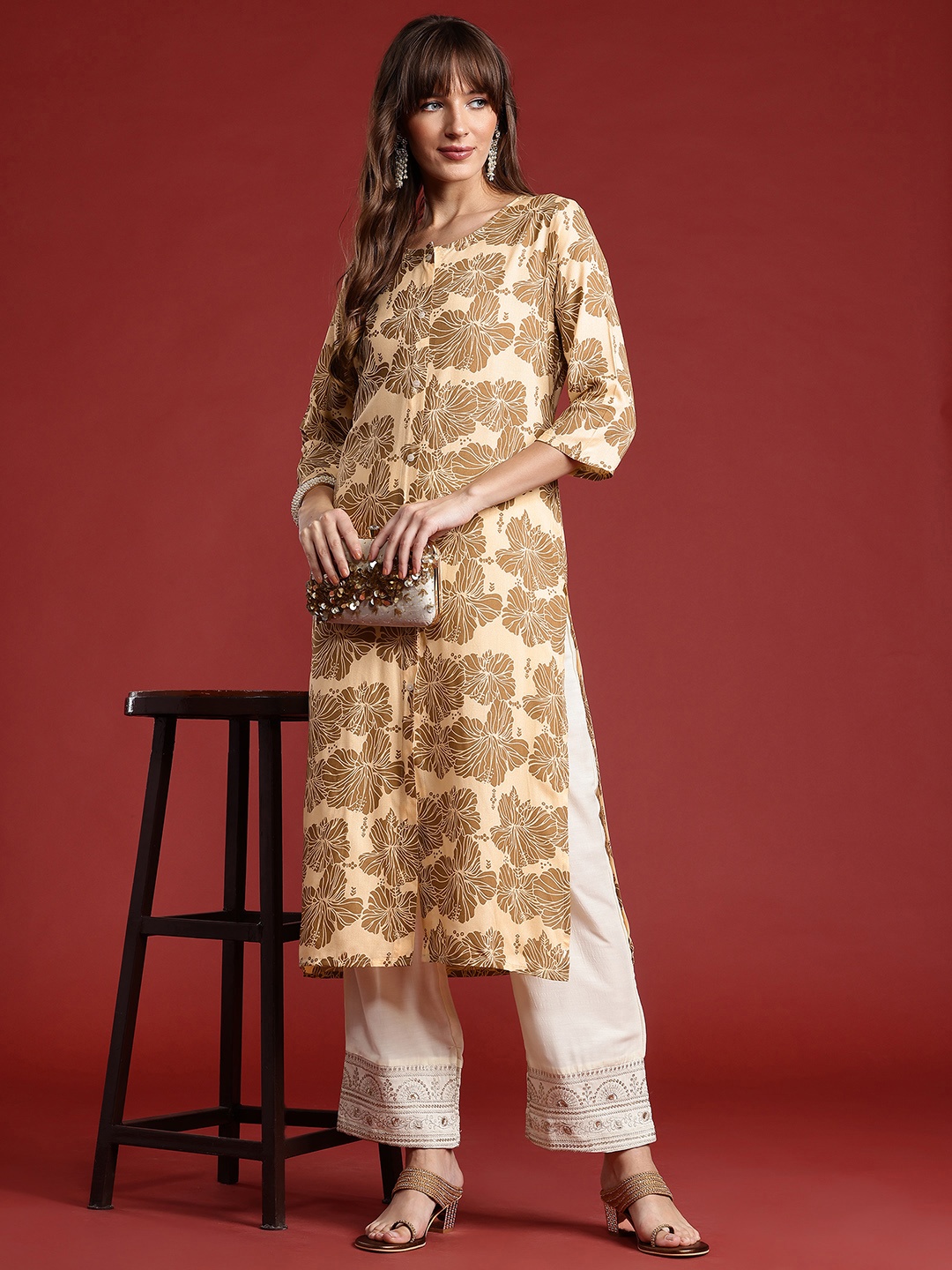 

Anouk Floral Printed Kurta, Beige