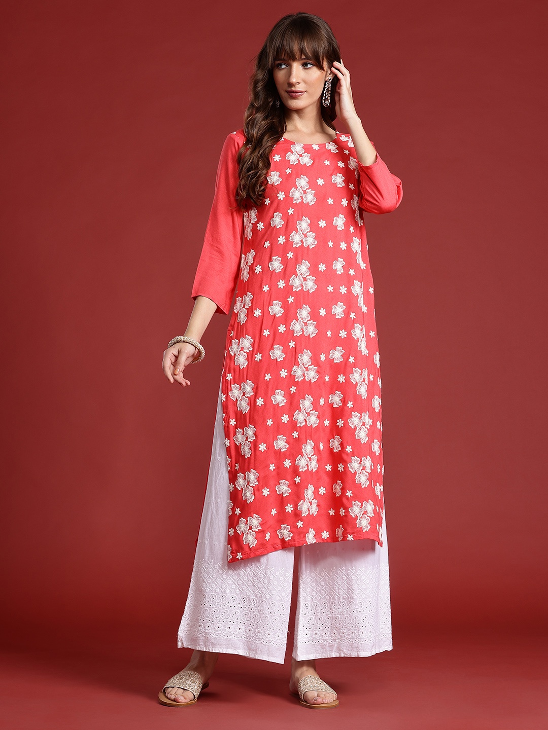 

Anouk Floral Embroidered Kurta, Peach