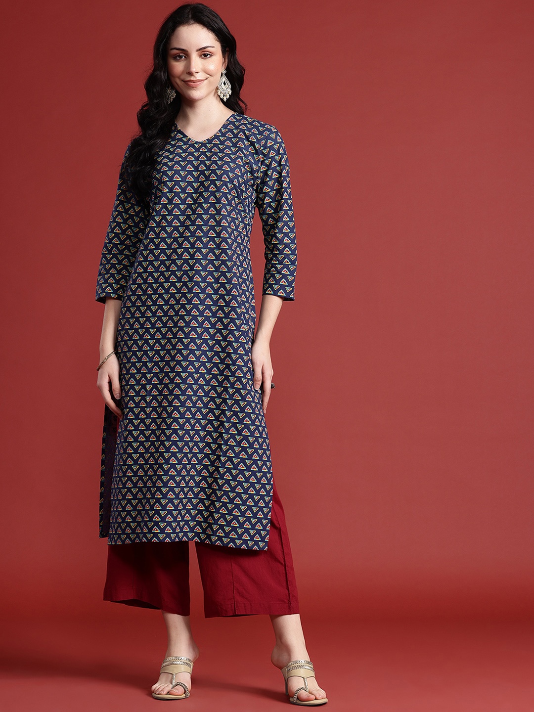 

Anouk Women Ethnic Motifs Printed Kurta, Navy blue