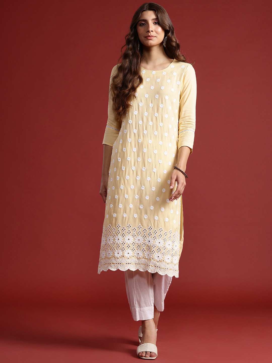 

Anouk Floral Embroidered Kurta, Beige