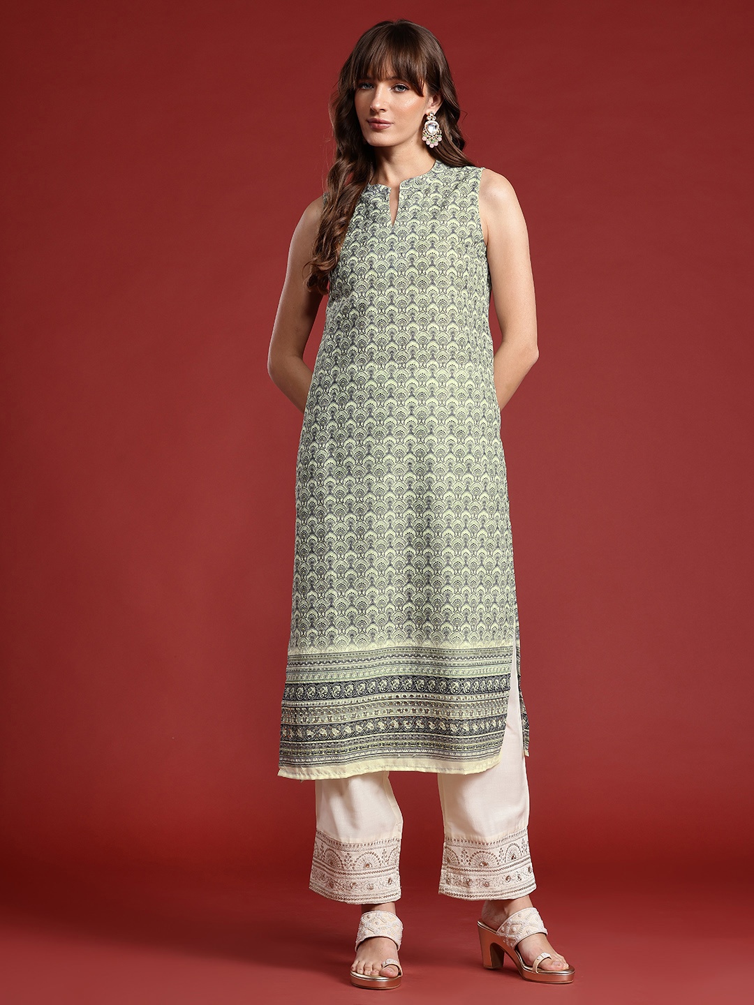 

Anouk Ethnic Motifs Printed Pure Cotton Kurta, Green